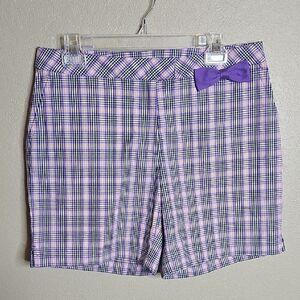 Lady Hagen 8 Purple Plaid Golf Bermuda Shorts W Bow Waist